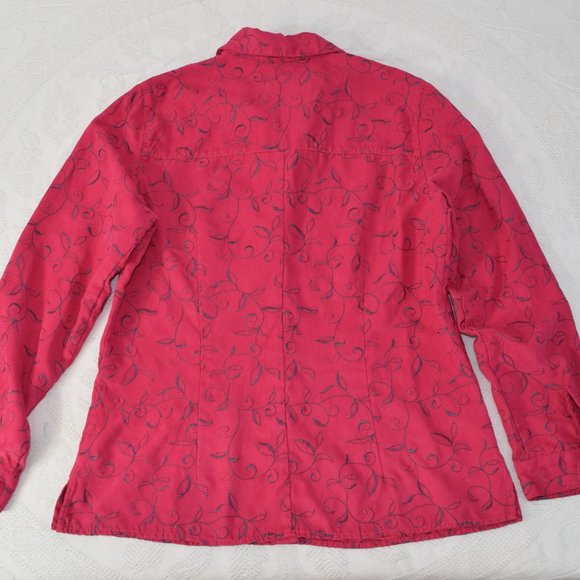Sag Harbor Microfiber Button Jacket Collar Shirt Blouse Embroidered Hot Pink M - Picture 7 of 12